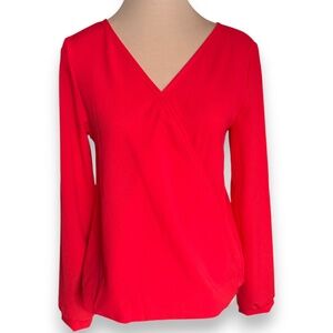 BALUOKE Red Surplice Long Sleeve Blouse Size S